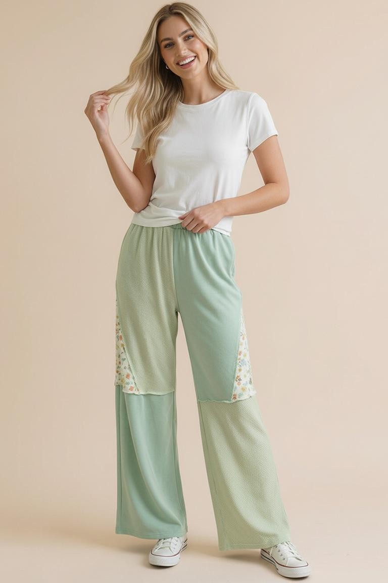 French Terry Color Block Pants W/pocket