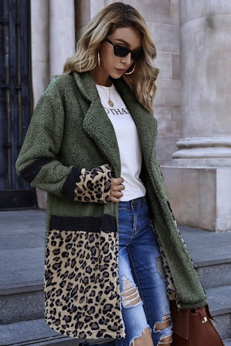 Olive animal print shacket