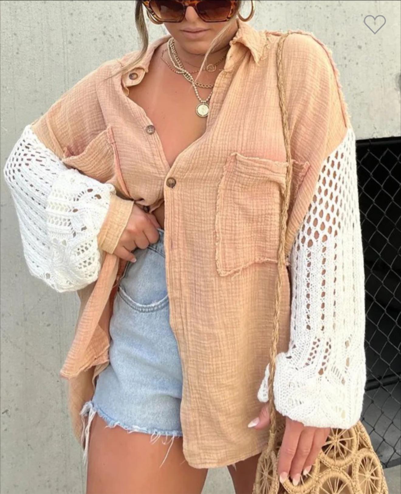 Crochet Sleeve Button Up Top