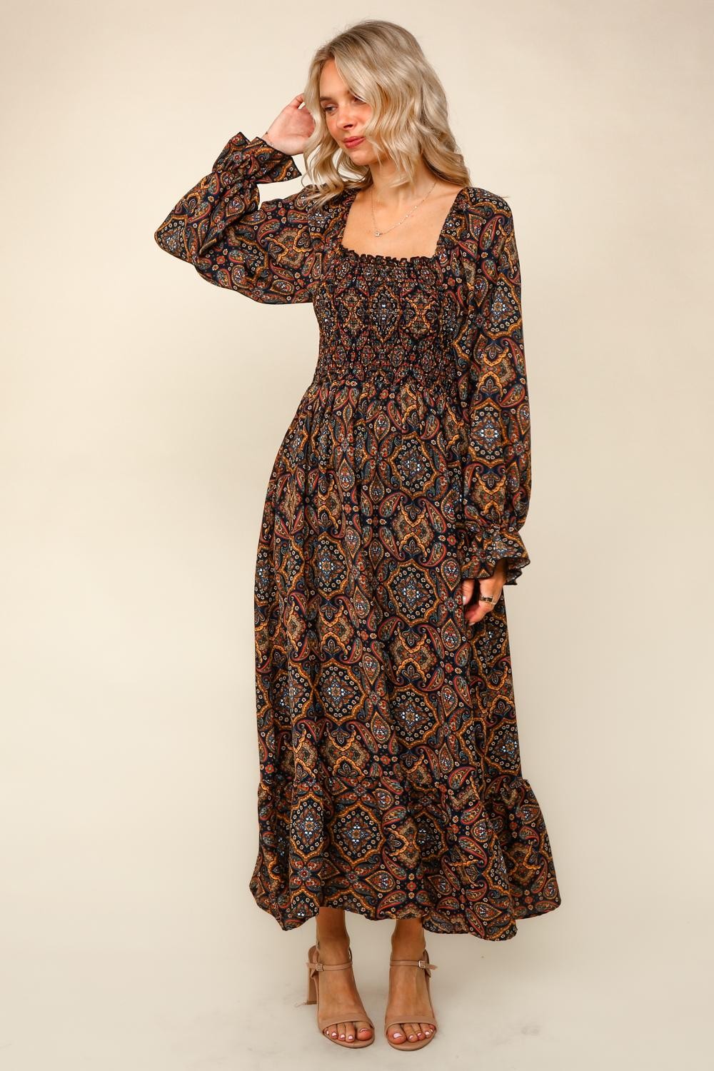 Bohemian Woven Maxi Dress W/side Pockets