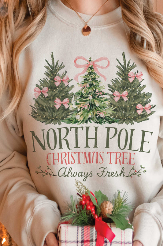 North Pole Christmas Tree Graphic Sweatshirt