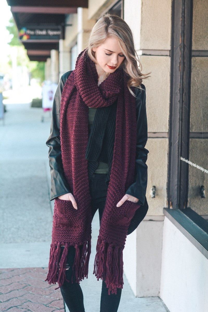 Oversized Two Pocket Tassel Scarf