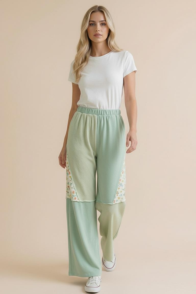 French Terry Color Block Pants W/pocket