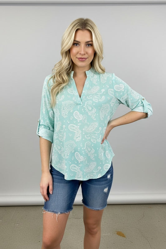 Paisley printed v neck summer swing top