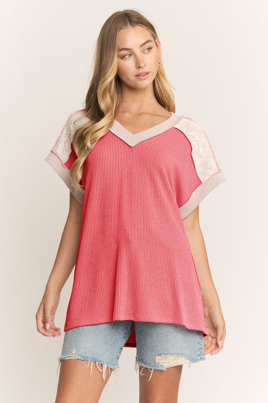 Lace color block top