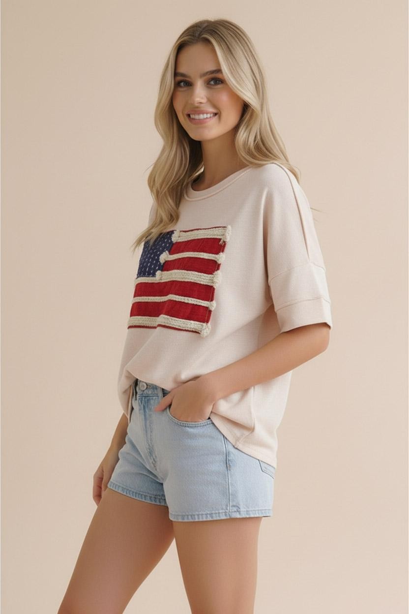 Embroidery Braided Stripe American Flag Top