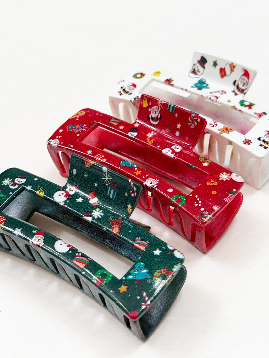 Christmas Design Cut Out Rectangle Hair Claw