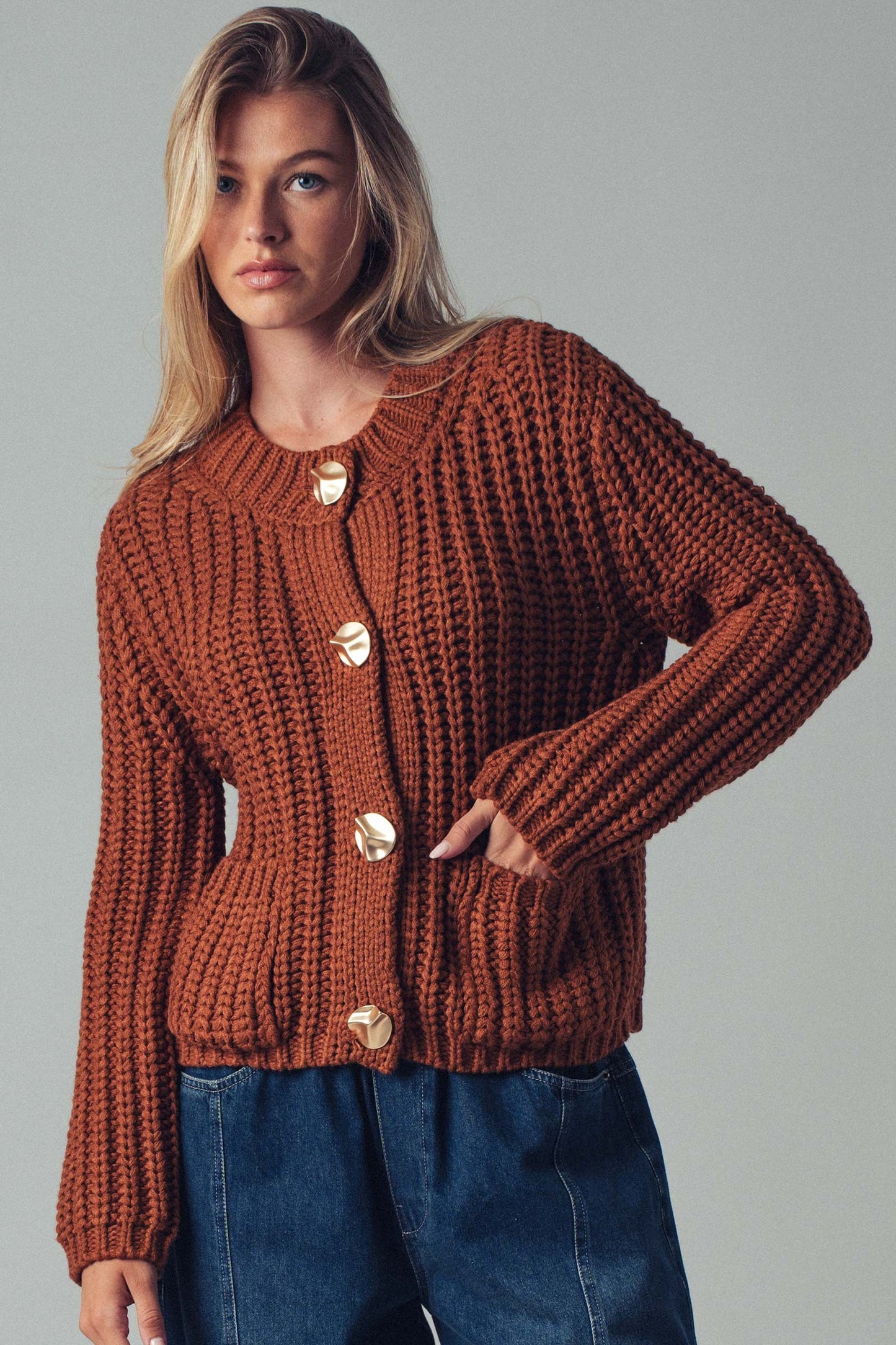 Chunky Knit Cardigan With Gold Buttons