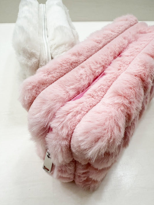 Faux Fur Quilted Cosmetic Pouch