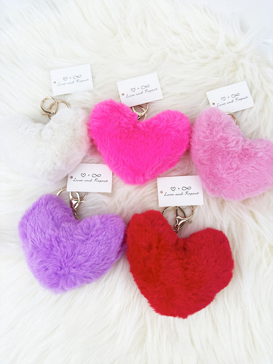 Pom Pom Heart Shape Plush Keychain