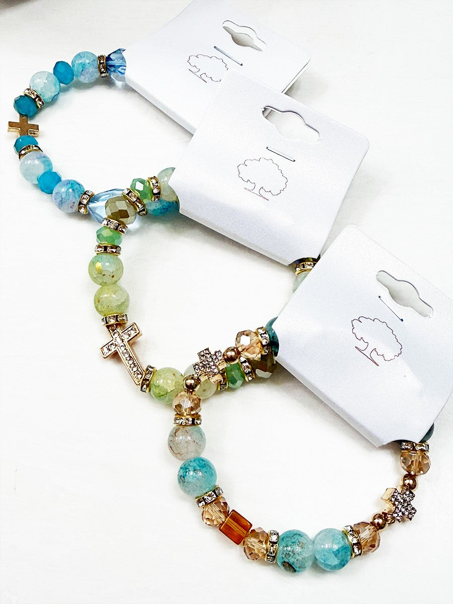 Rhinestone Cross Soft Beaded Bracelet