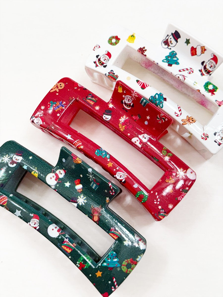 Christmas Design Cut Out Rectangle Hair Claw