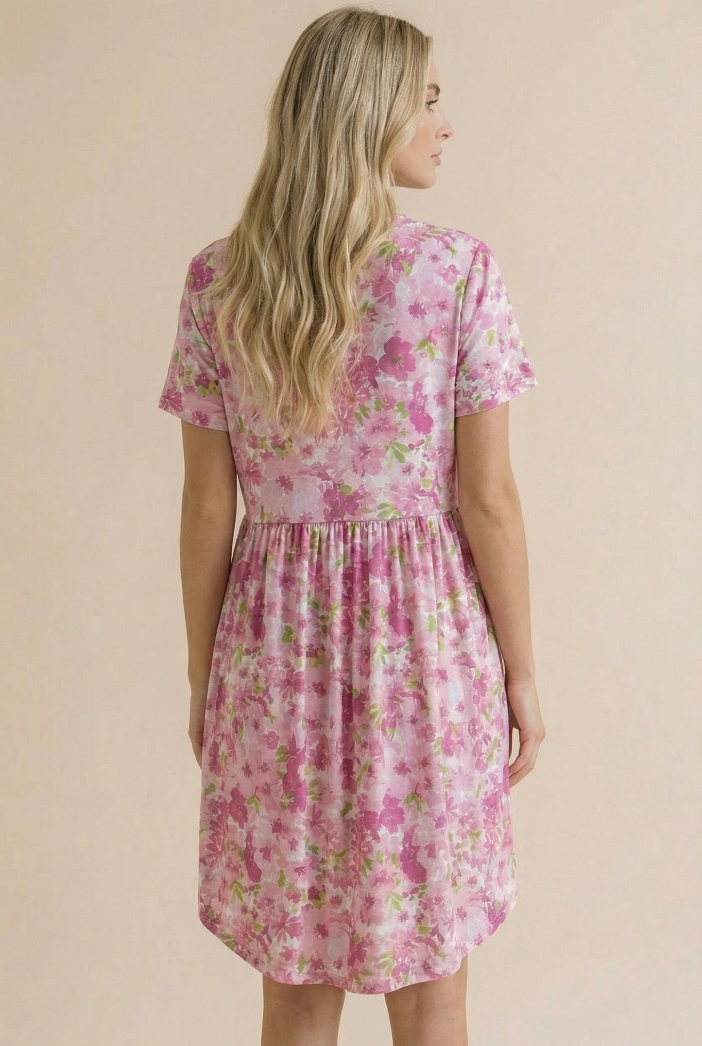 Round Neck Short Sleeve Babydoll Floral Dress