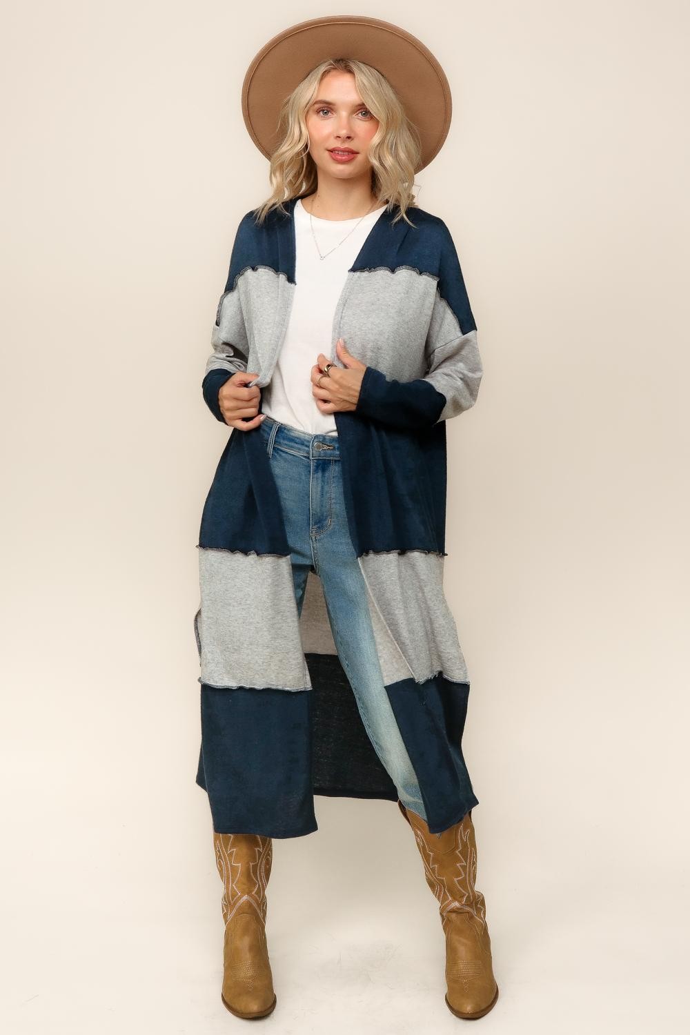 Wide Stripe Midi Soft Hacci Duster Cardigan