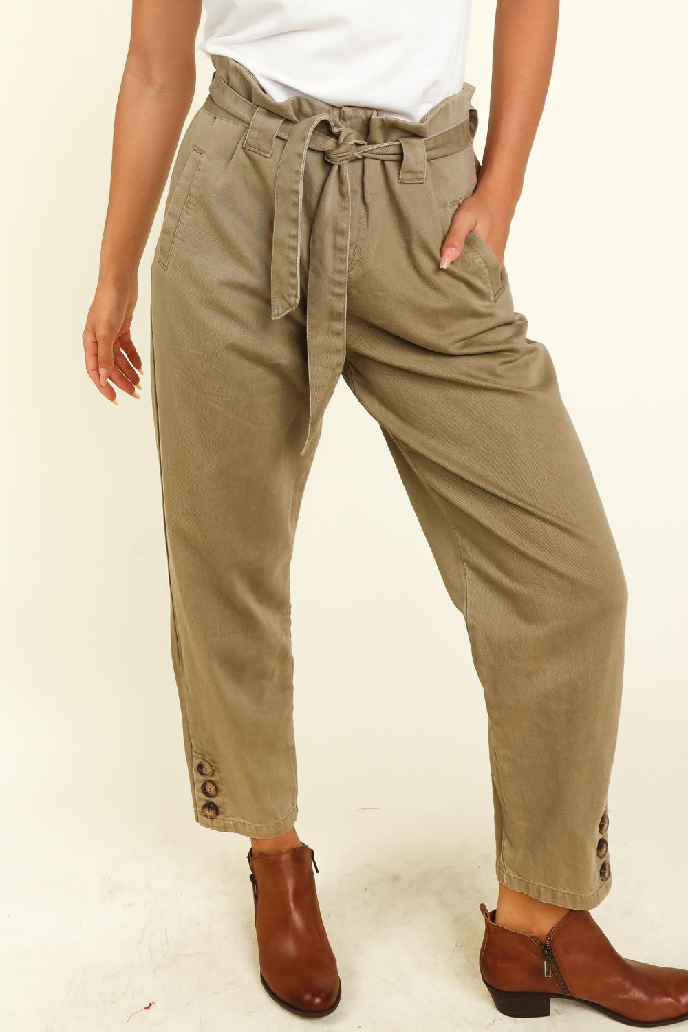 Paper Back Belted High Waist Pants