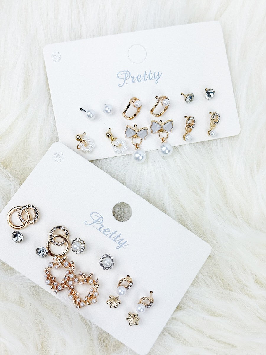 Multi Gold And Pearl Mixed Earrings