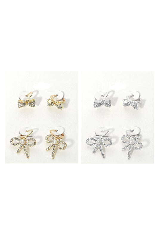 Stone Paved Bow Dangle Earrings