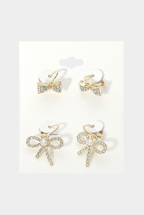 Stone Paved Bow Dangle Earrings