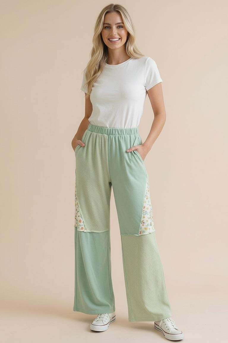 French Terry Color Block Pants W/pocket
