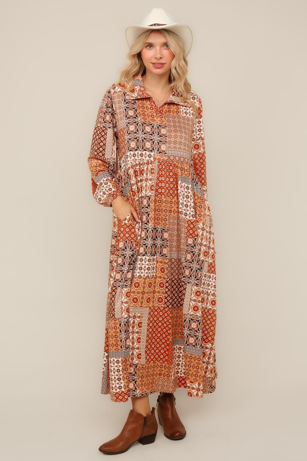 Fit And Flare Maxi Bohemian With Side Pockets