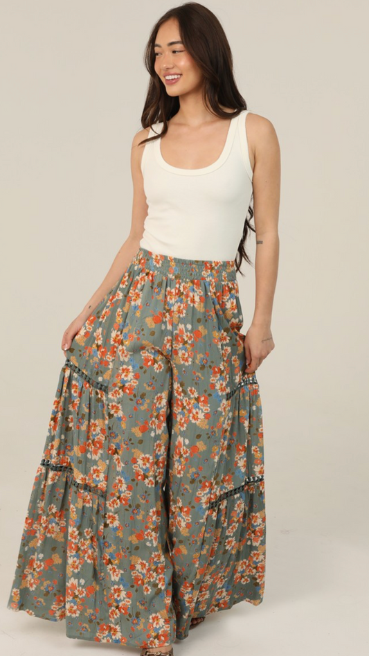 Floral Print Wide Leg Pants