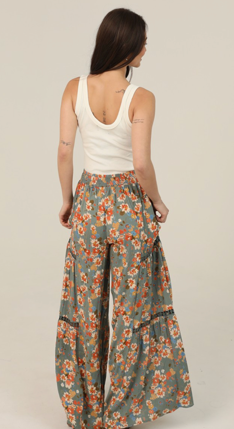 Floral Print Wide Leg Pants