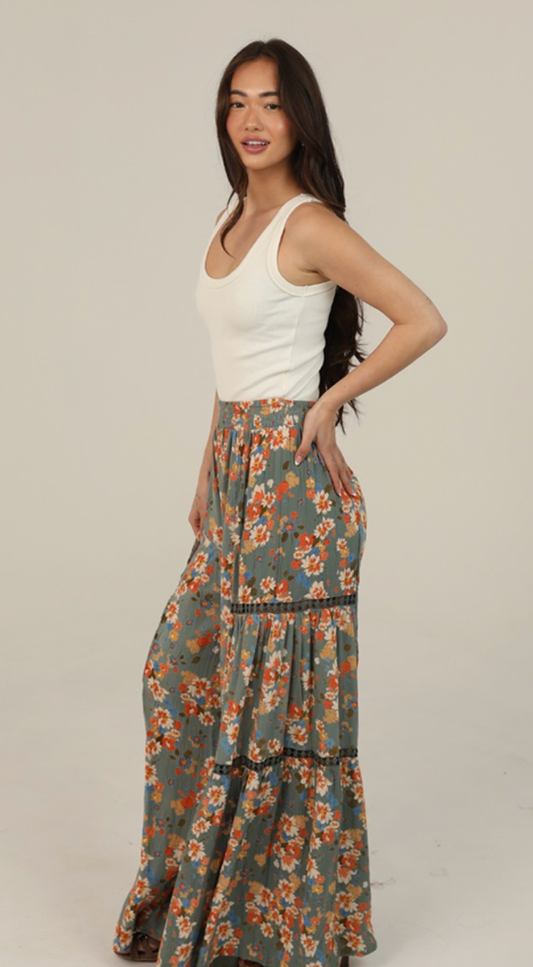 Floral Print Wide Leg Pants