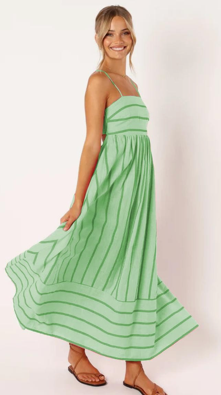 Striped Backless Spaghetti Strap Dress