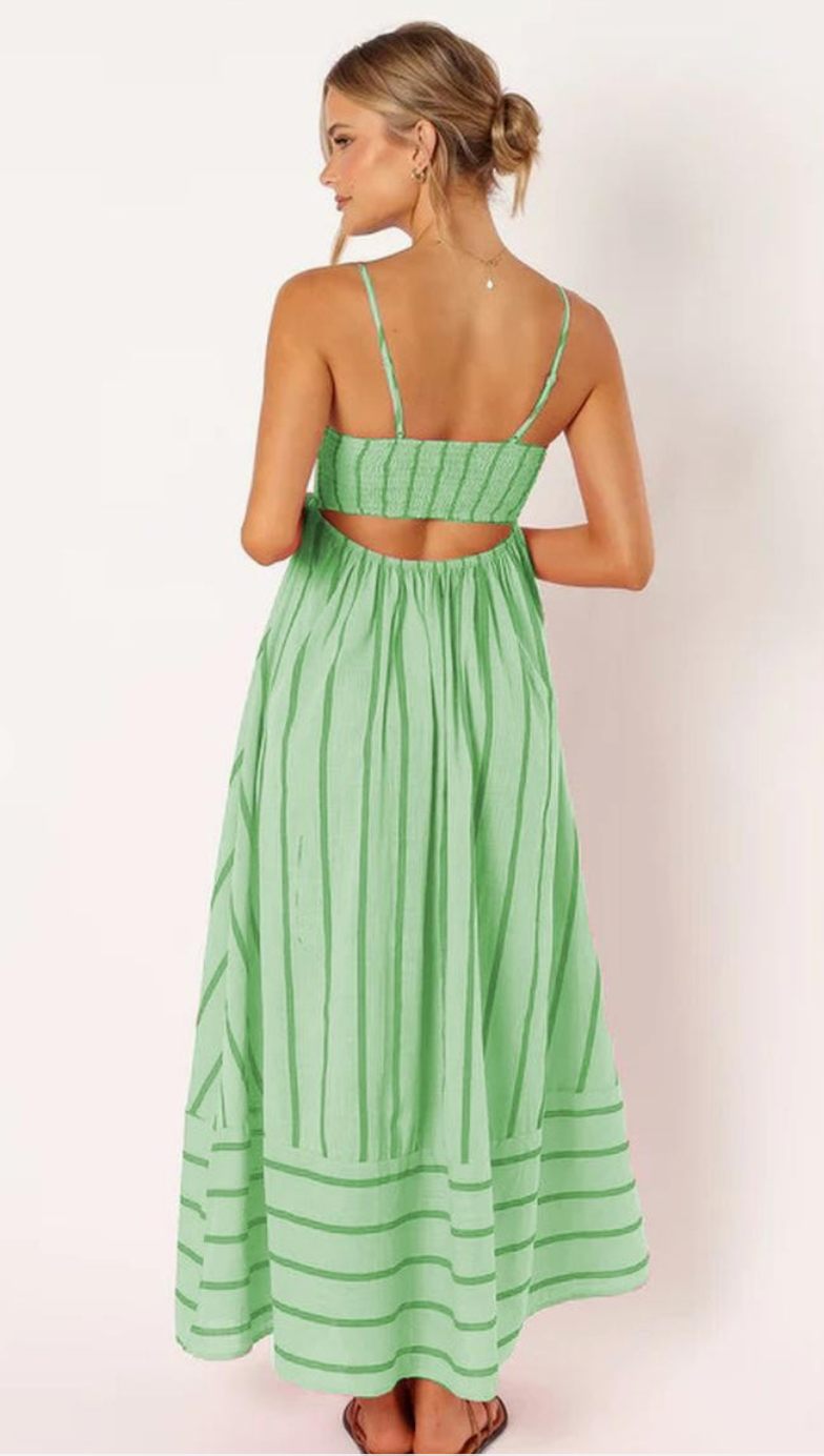 Striped Backless Spaghetti Strap Dress