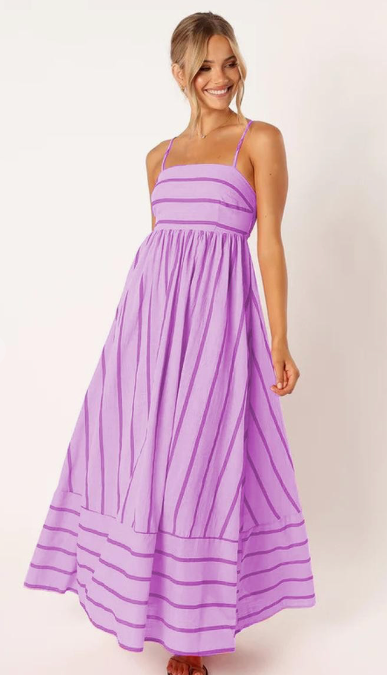 Striped Backless Spaghetti Strap Dress