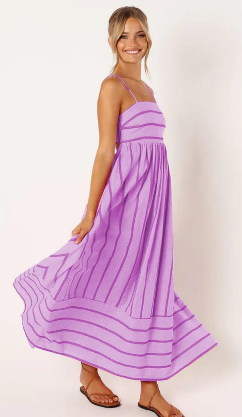 Striped Backless Spaghetti Strap Dress