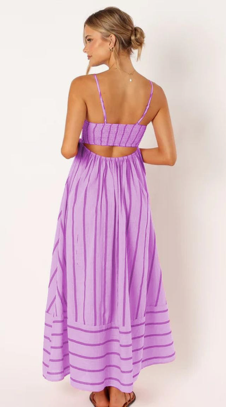 Striped Backless Spaghetti Strap Dress