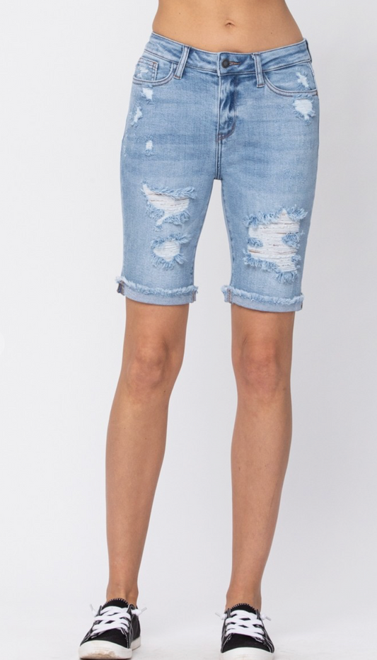 Judy Blue Destroyed Bermuda Shorts