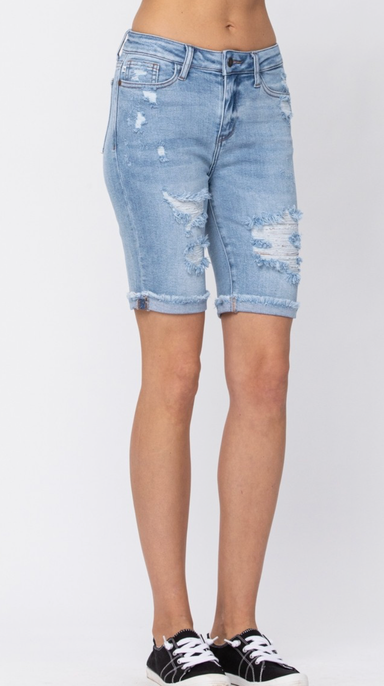 Judy Blue Destroyed Bermuda Shorts