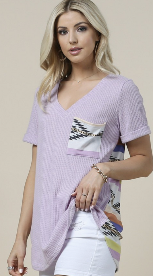 Aztec Print Color Block Waffle Top