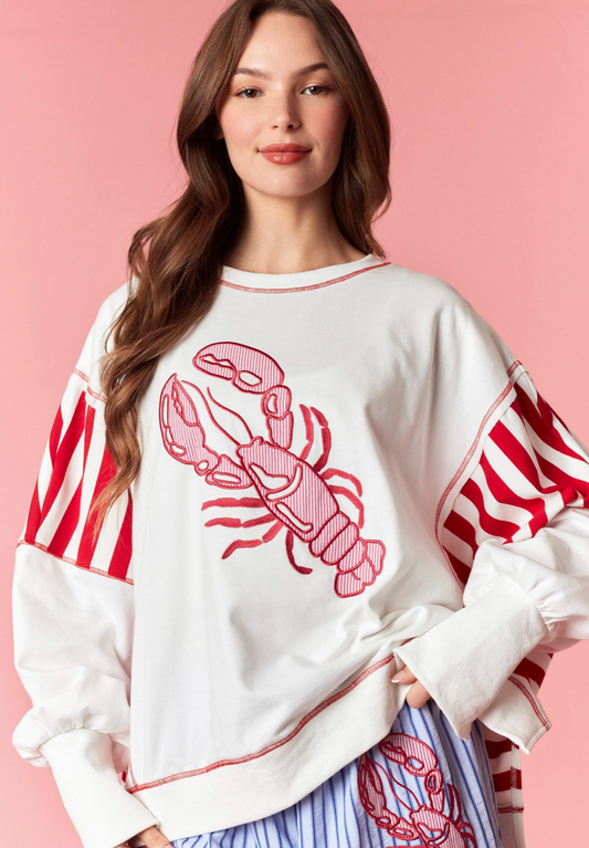 Lobster Patch Embroidery Hi-lo Dolman Top