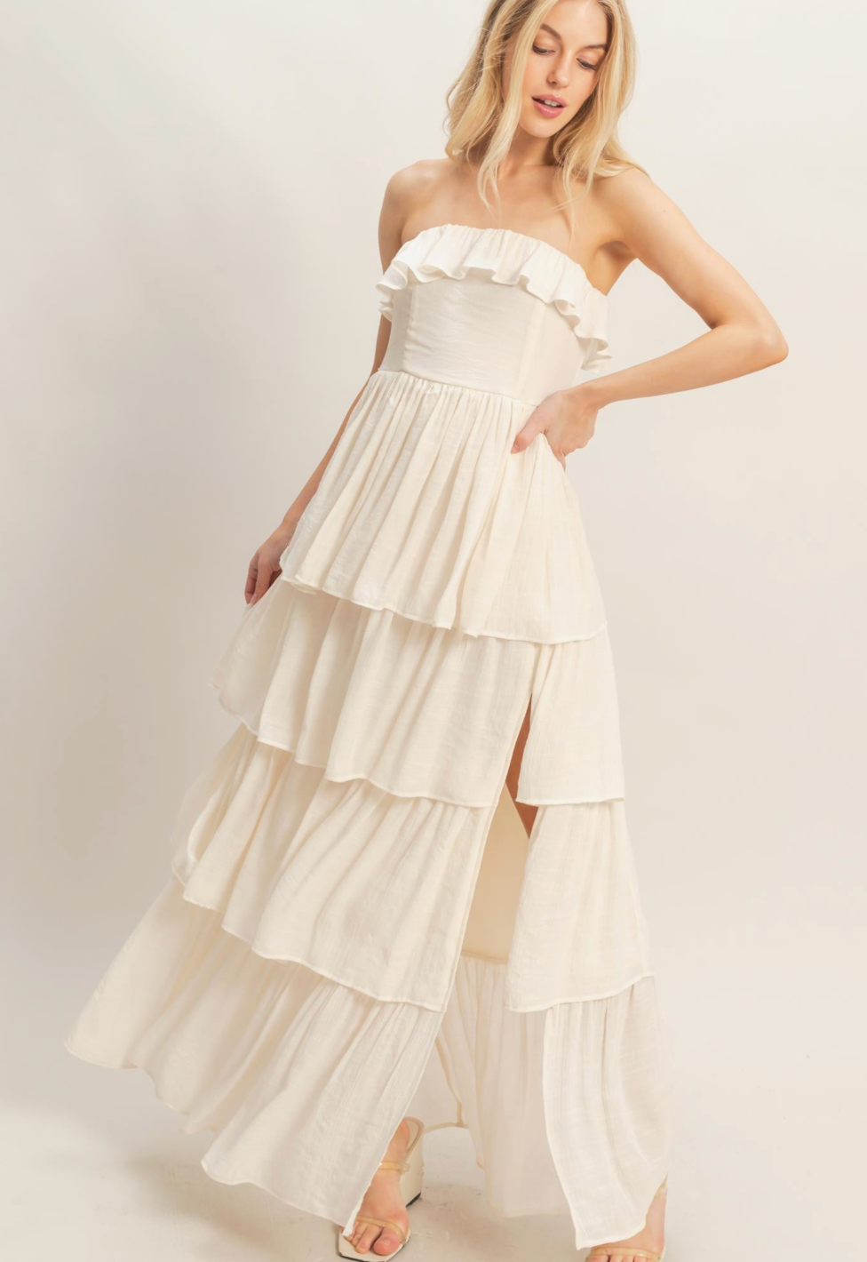 Tiered Strapless Ruffle Dress