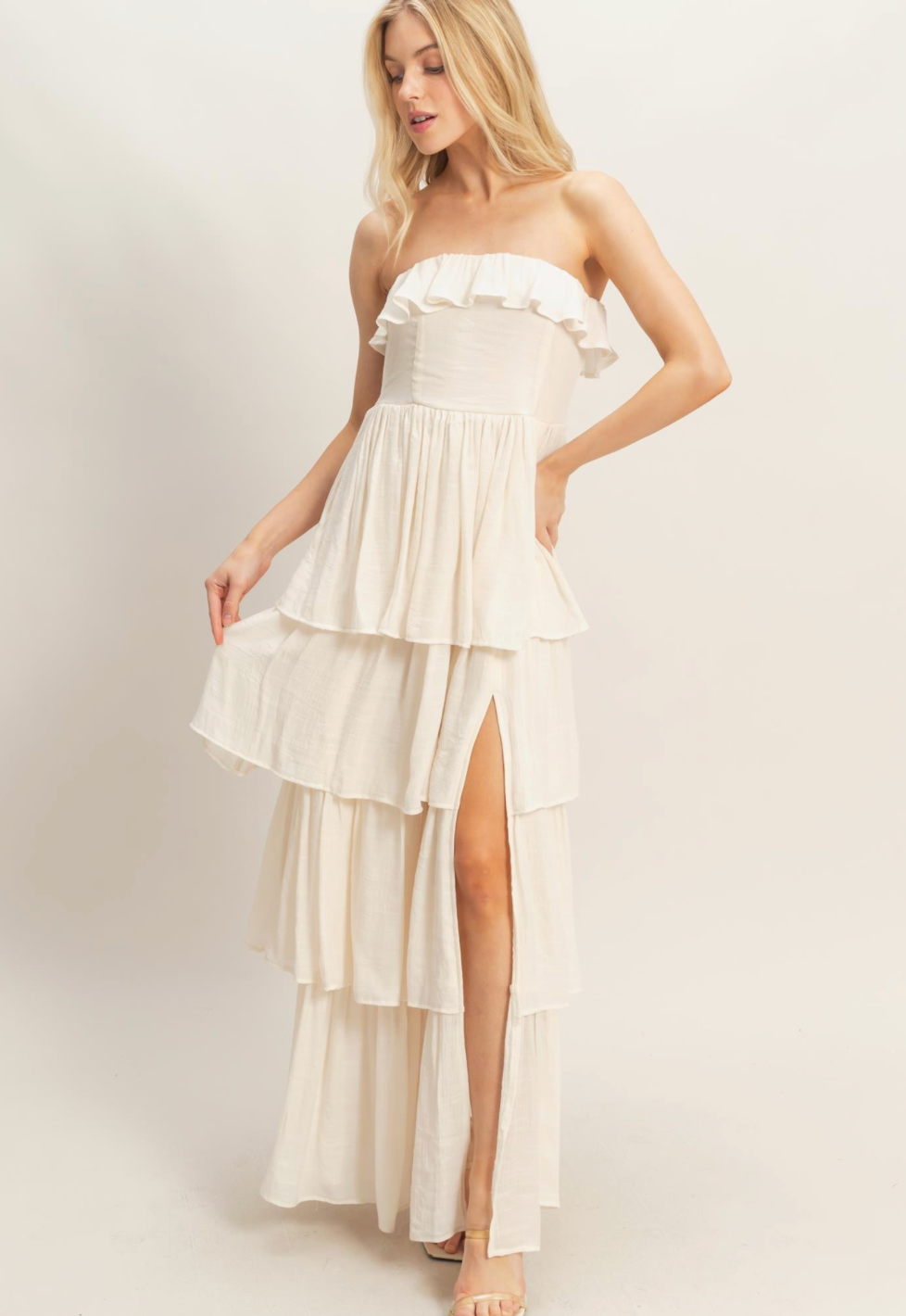 Tiered Strapless Ruffle Dress