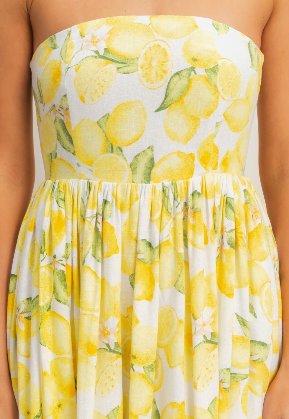 Strapless Lemon-print Midi Dress