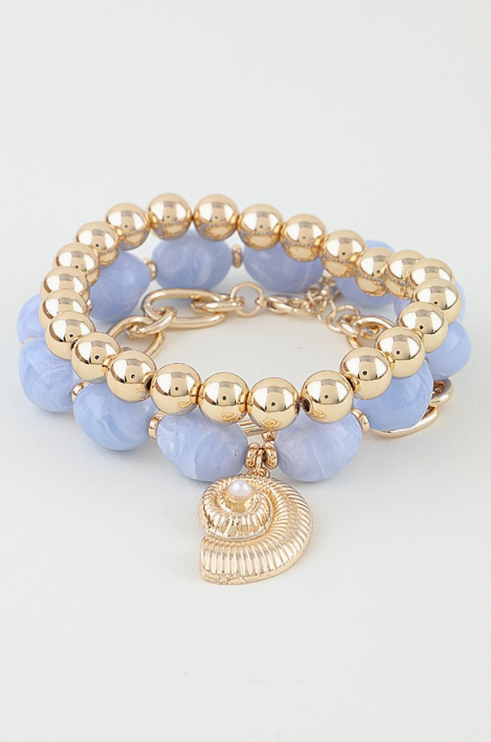 Pearl Conch Shell Charm Beaded Bracelet Pearl Conch Shell Charm Beaded Bracelet