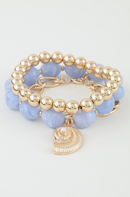 Pearl Conch Shell Charm Beaded Bracelet Pearl Conch Shell Charm Beaded Bracelet