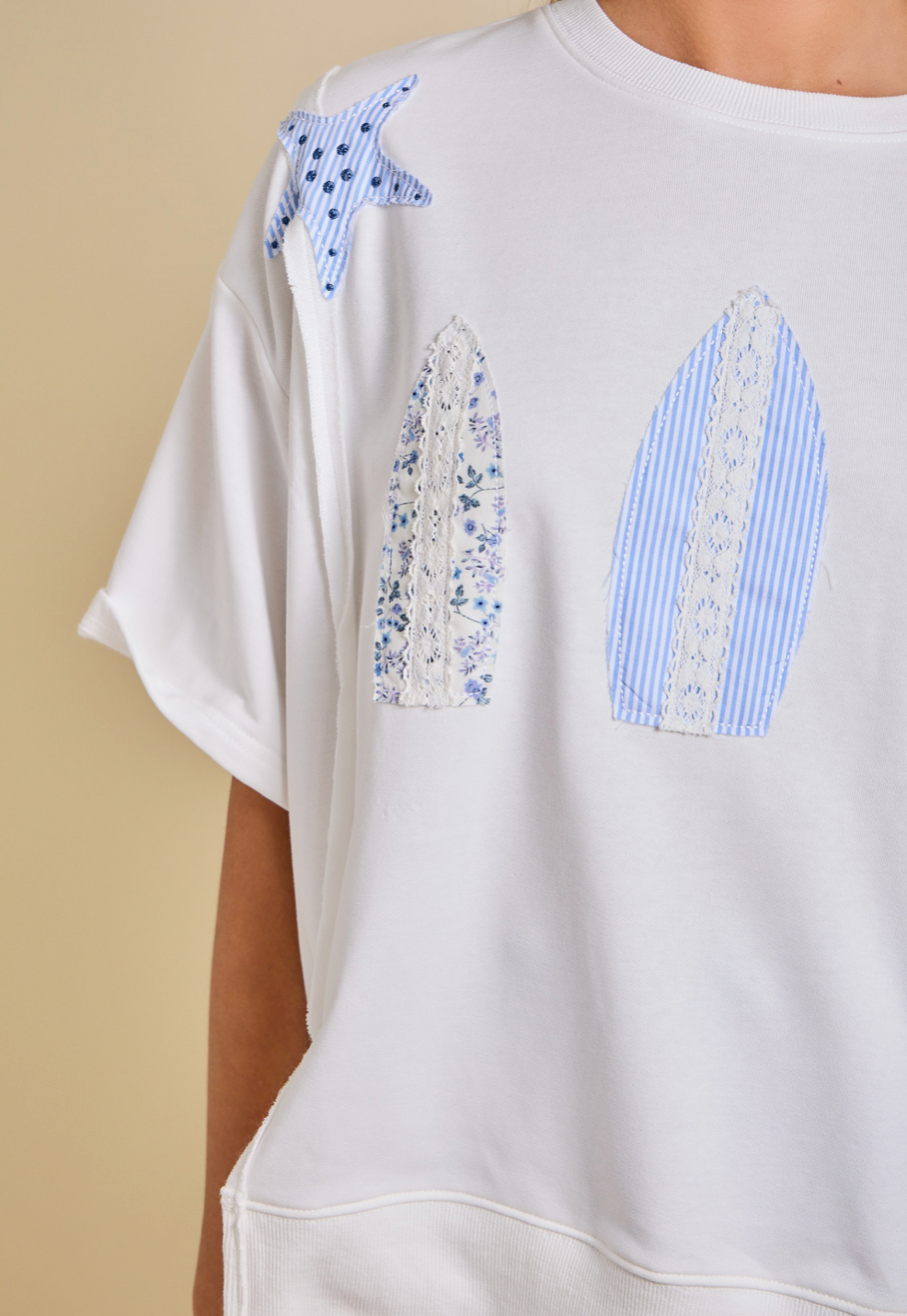 Surfboard Patchwork Tee Coastal Summer Top