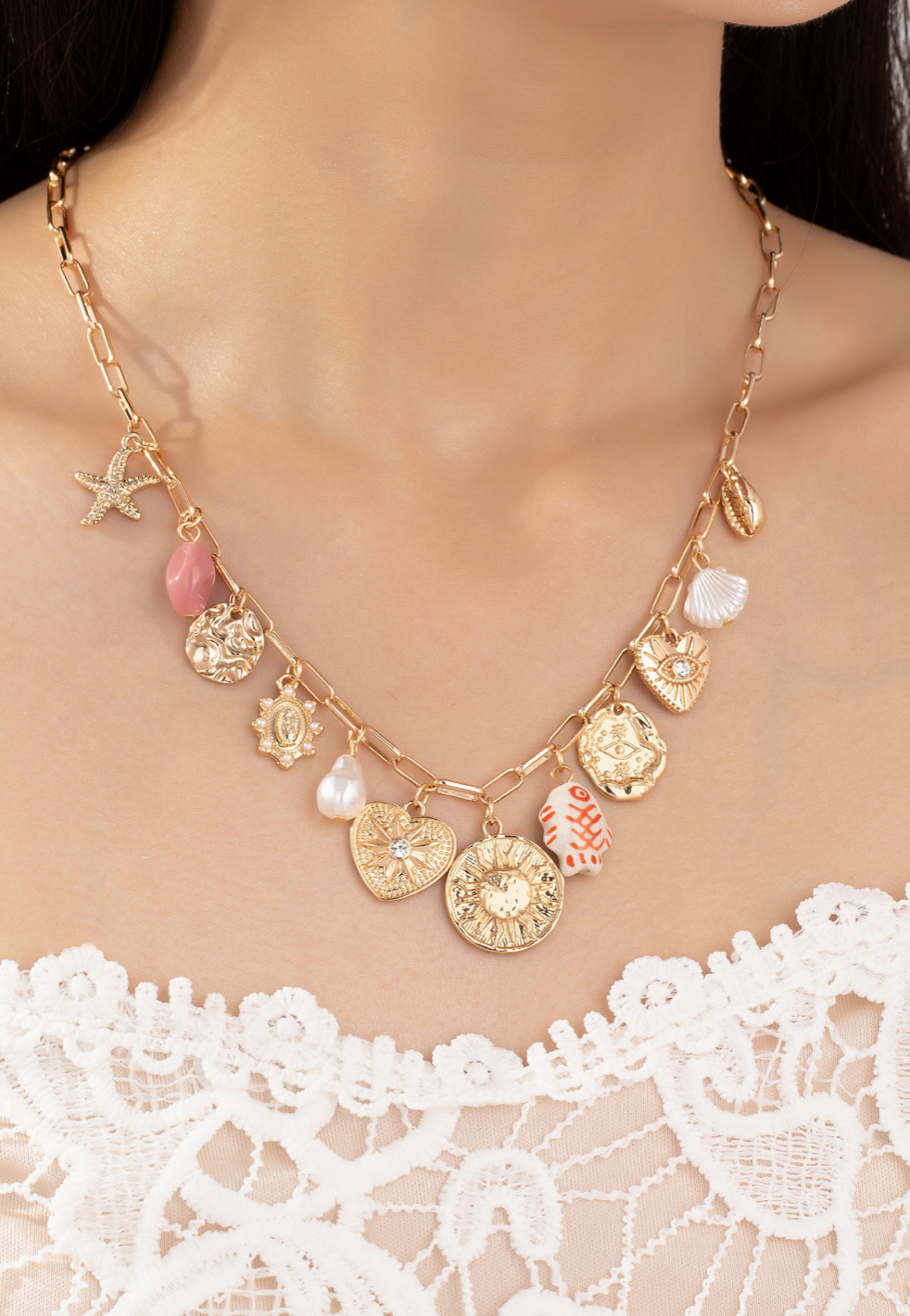 Coastal Medallion Charm Necklace Ceramic Coastal Medallion Charm Necklace Ceramic