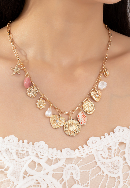 Coastal Medallion Charm Necklace Ceramic Coastal Medallion Charm Necklace Ceramic