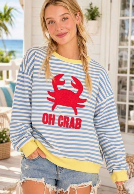 Striped Oh Crab Oversized Graphic Sweatshirt