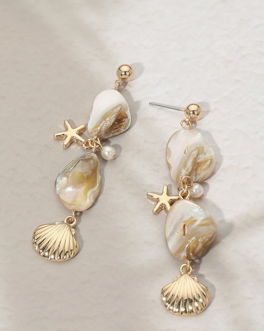 Coastal Shell Charm Drop Statement Earrings