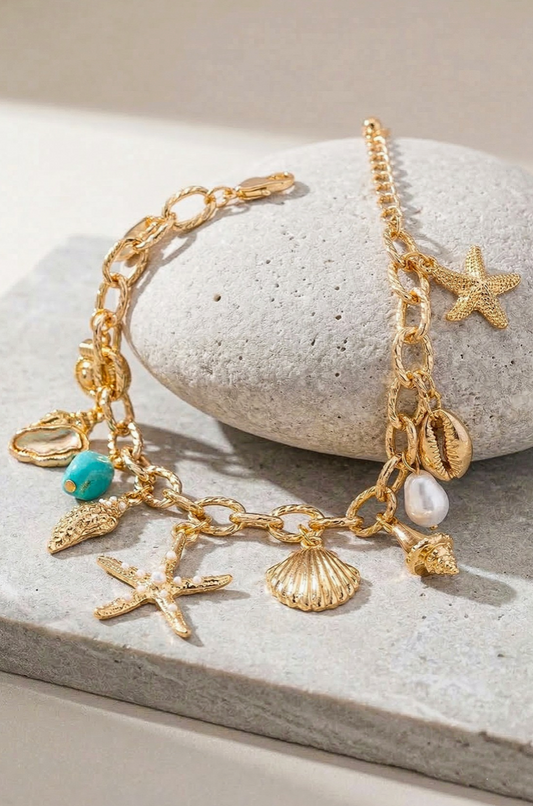 Coastal Charm Bracelet With Shells And Starfish