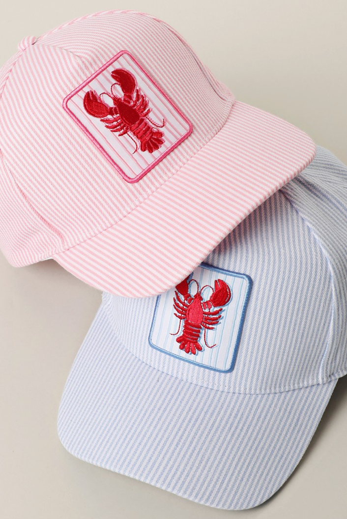 Lobster Embroidered Patch Seersucker Trucker Hat