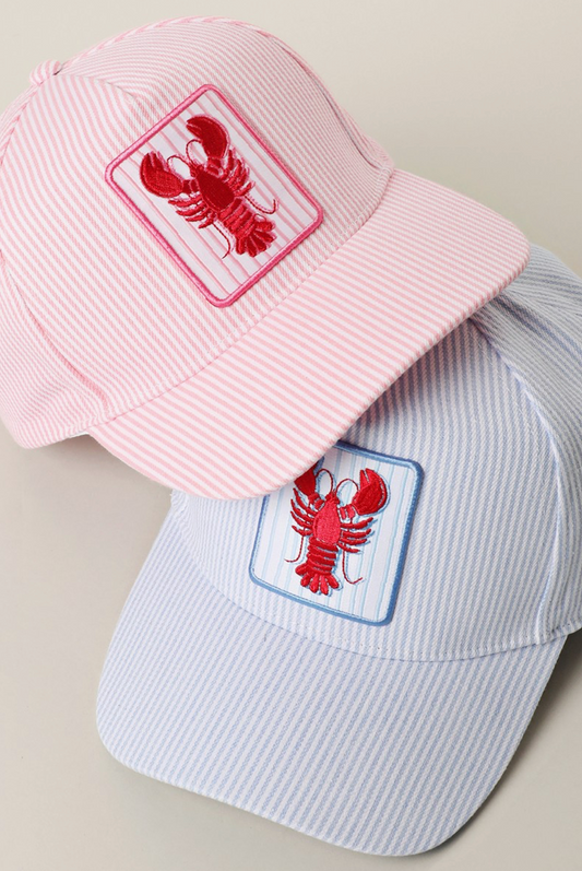 Lobster Embroidered Patch Seersucker Trucker Hat