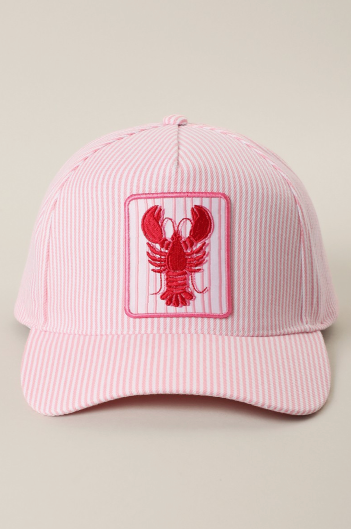 Lobster Embroidered Patch Seersucker Trucker Hat